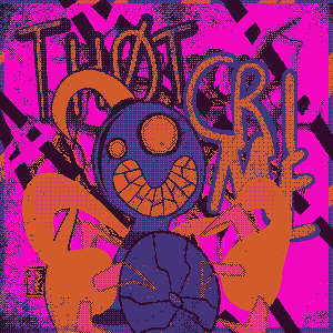 The album cover for Thotcrimes' On Your Computer, whose name is stylized as Ønyøurcømputer. The artwork is a stylized illustration of a wide-eyed, grinning being who is staring intensely at the earth while they reach their clawed hands toward it.